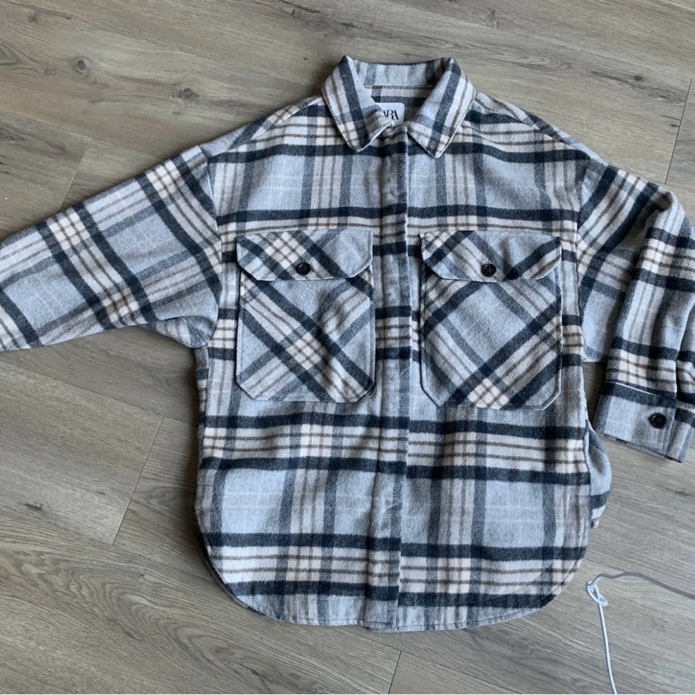 Zara Black and Gray Plaid Button-Down Shirt